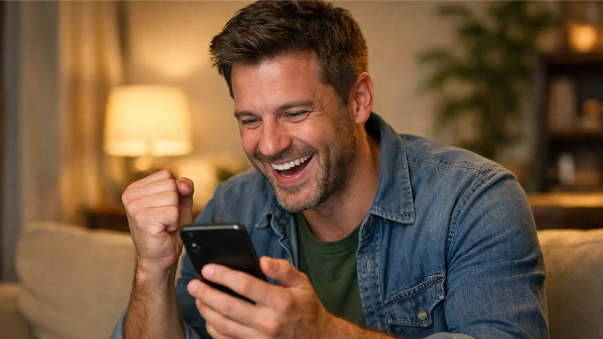 Parieur satisfait consultant ses gains sur son smartphone