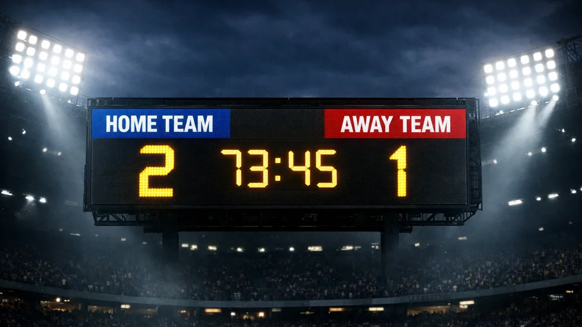 Tableau d'affichage de stade montrant le score d'un match de football