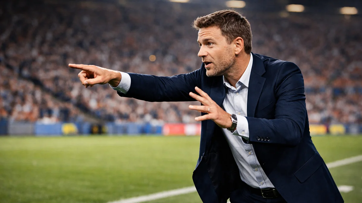 Entraîneur de football donnant des instructions tactiques depuis le bord du terrain