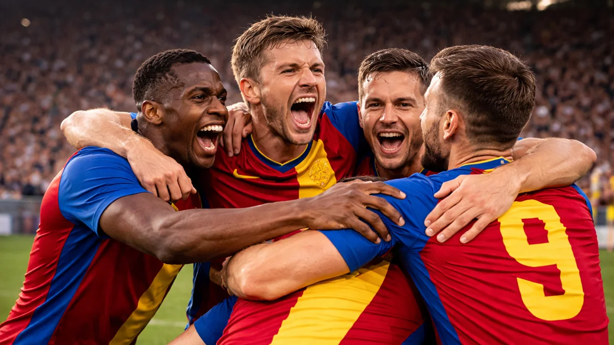 Équipe de football célébrant ensemble un but marqué