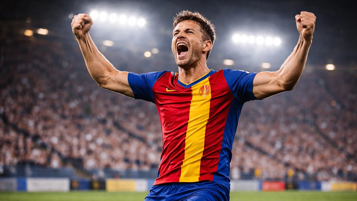 Attaquant de football célébrant un but avec passion