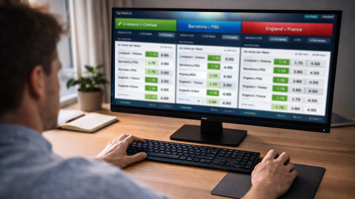 Personne utilisant un ordinateur pour comparer des cotes de paris