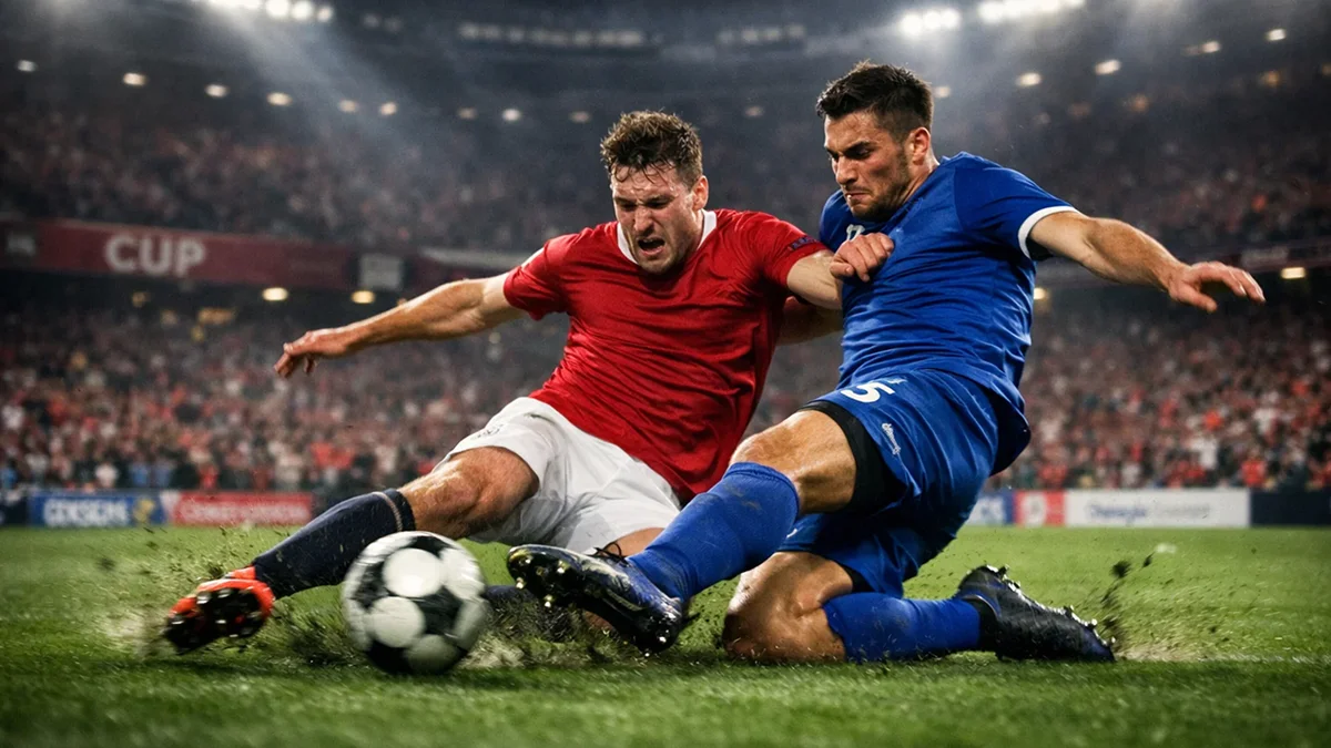 Action de football intense lors d'un match de coupe décisif