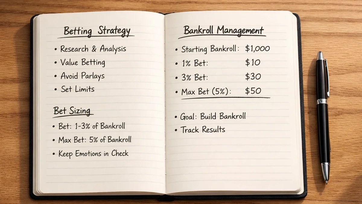 Carnet de notes avec stratégie de gestion de capital pour paris sportifs