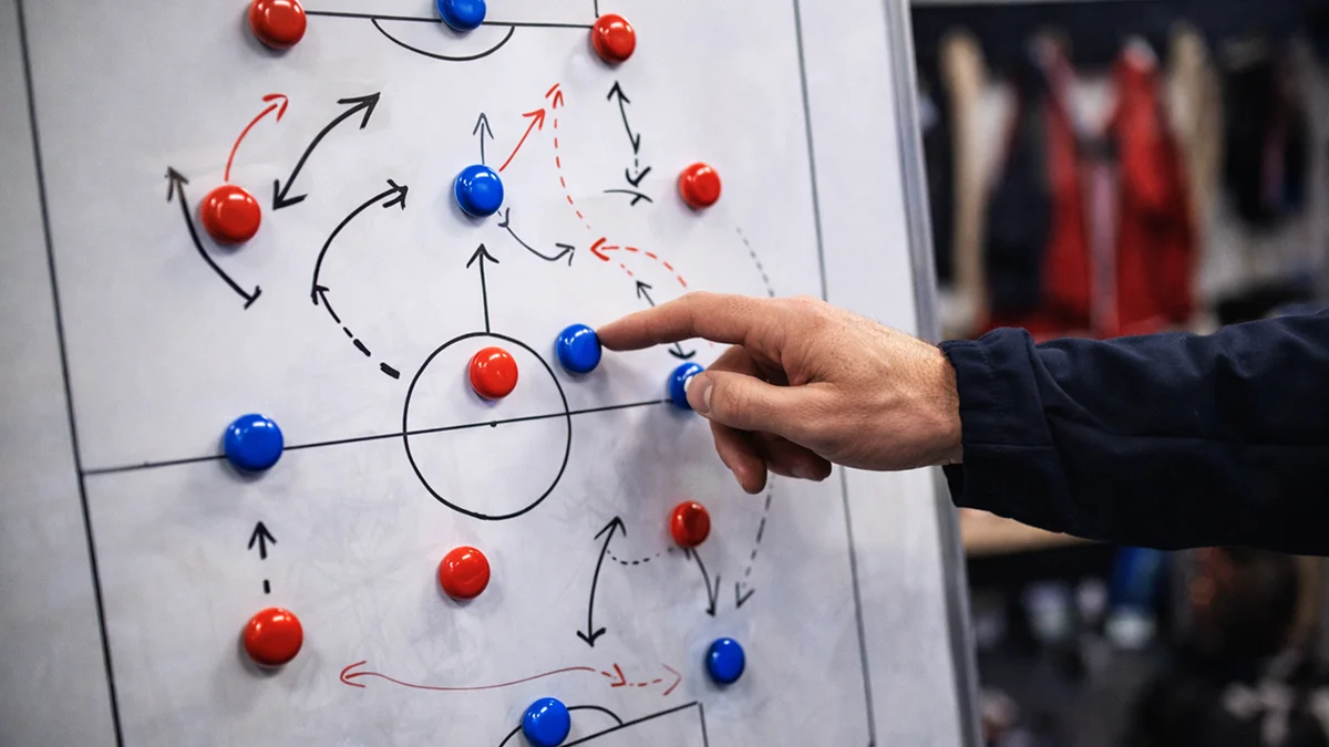 Tableau tactique montrant des formations d'équipes de football avec des flèches stratégiques