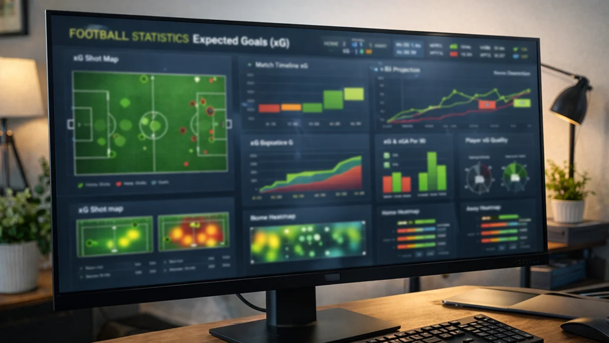 Écran affichant des statistiques avancées de football avec graphiques xG