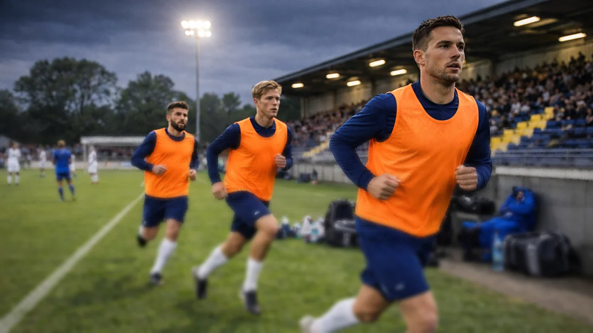 Joueurs remplaçants s'échauffant sur le bord du terrain