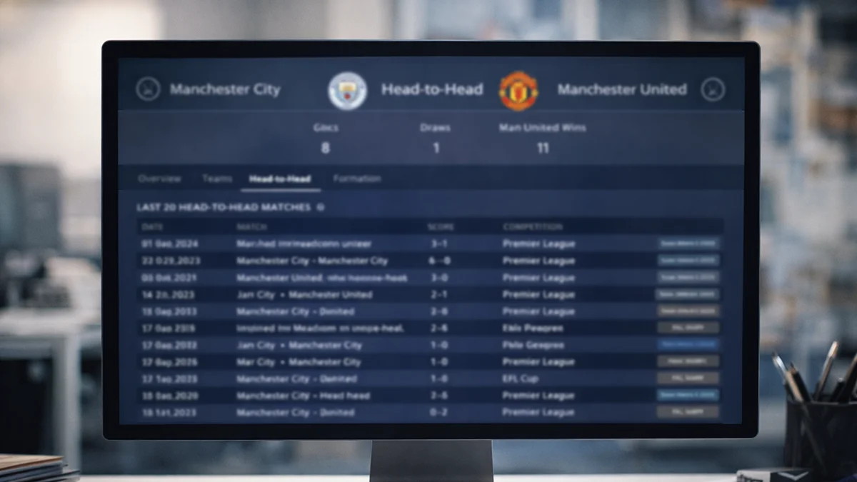 Écran affichant des statistiques de confrontations directes entre équipes