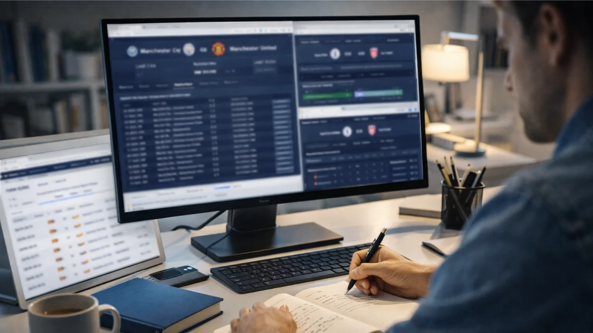 Personne consultant des statistiques de football sur un ordinateur