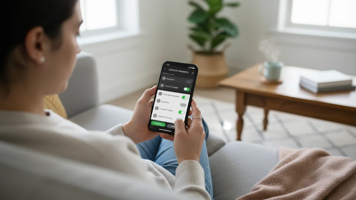 Personne optimisant ses paramètres d'application de paris sur smartphone