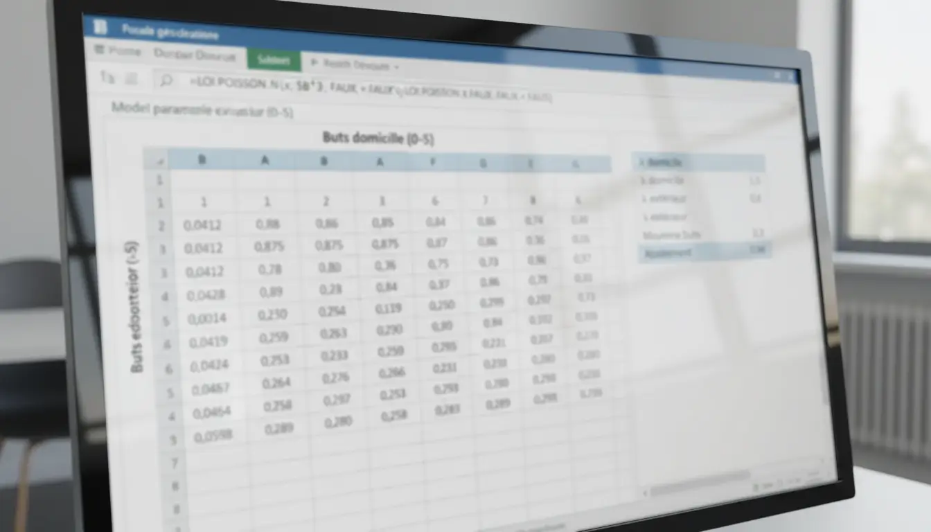 Tableur Excel avec formules statistiques pour prédiction de matchs