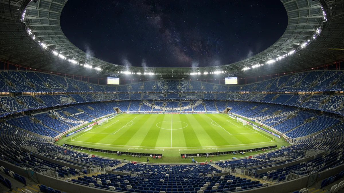 Stade européen illuminé pour une soirée de Ligue des Champions