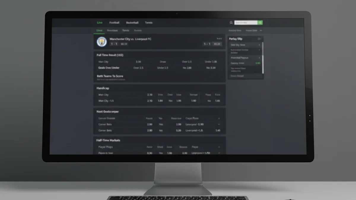 Interface de bookmaker montrant différents marchés de paris