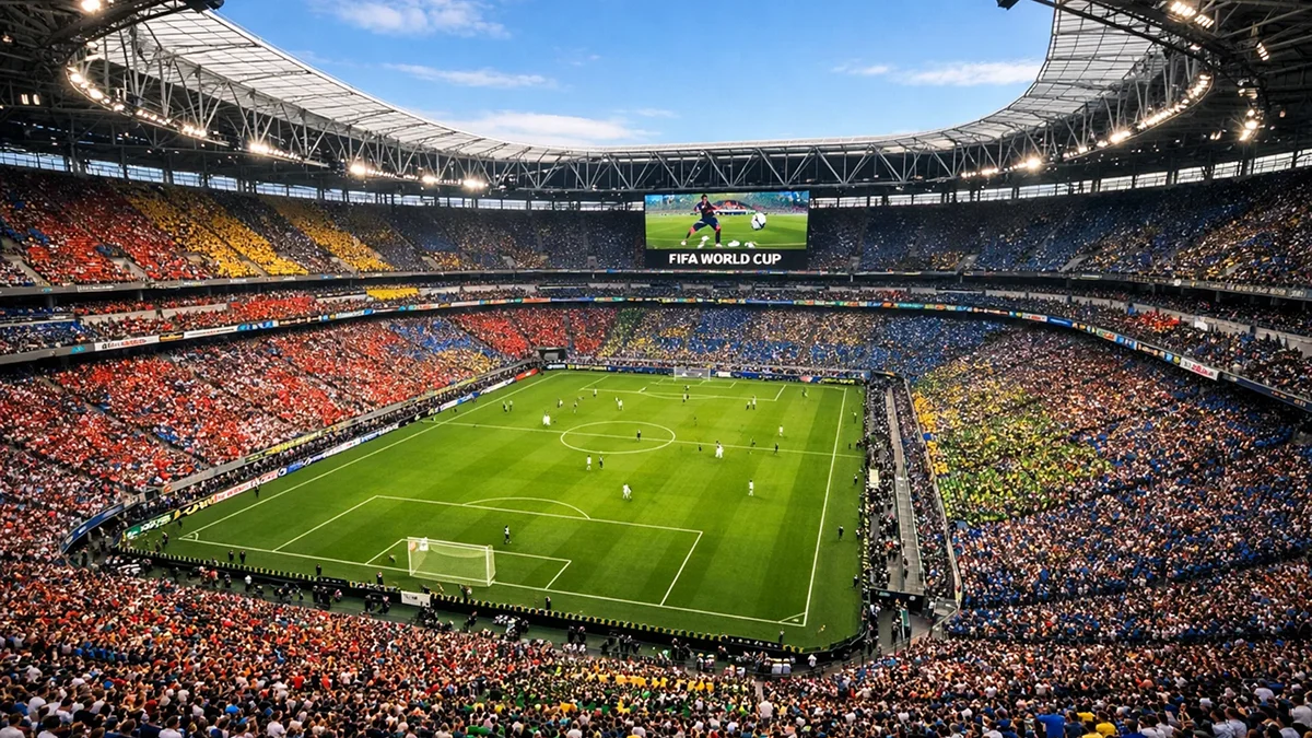 Vue aérienne d'un immense stade de football américain rempli de supporters