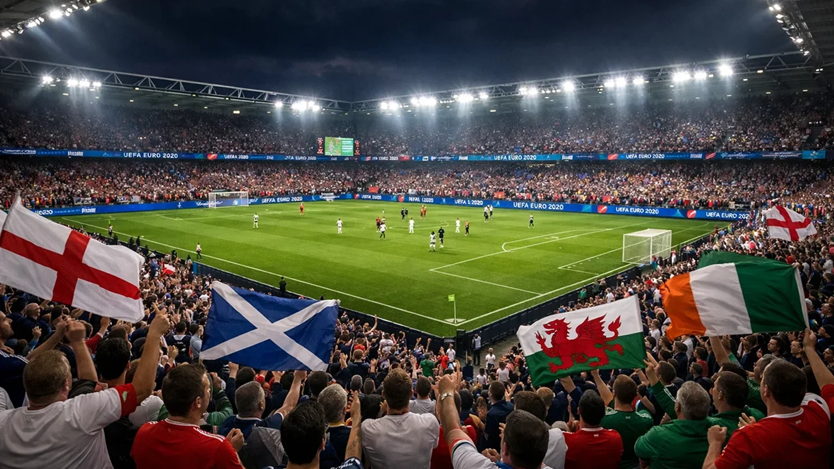 Stade britannique rempli de supporters pour un match de l'Euro de football