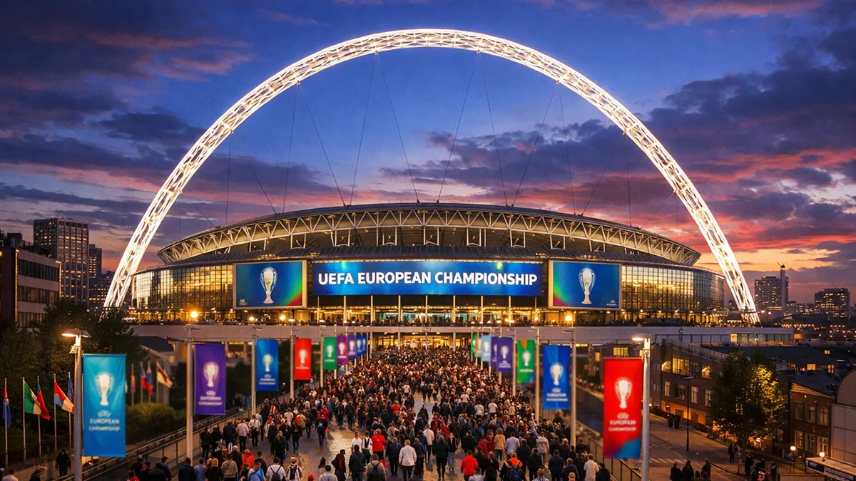 Vue extérieure du stade de Wembley avec son arche emblématique