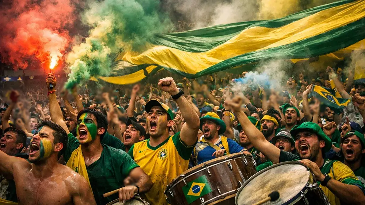 Supporters sud-américains passionnés avec fumigènes et drapeaux géants