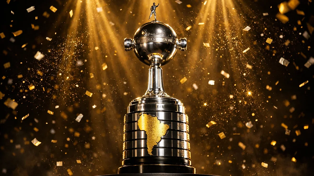Trophée de la Copa Libertadores sur un podium avec lumières dorées
