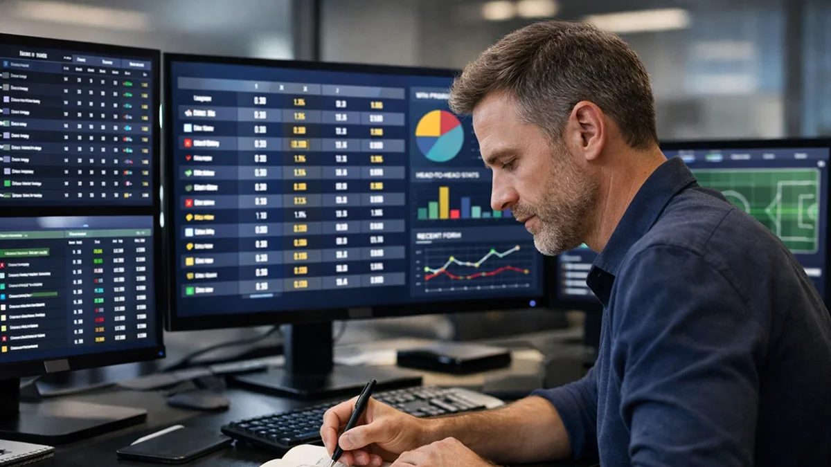 Analyste sportif étudiant des données de paris sur plusieurs écrans