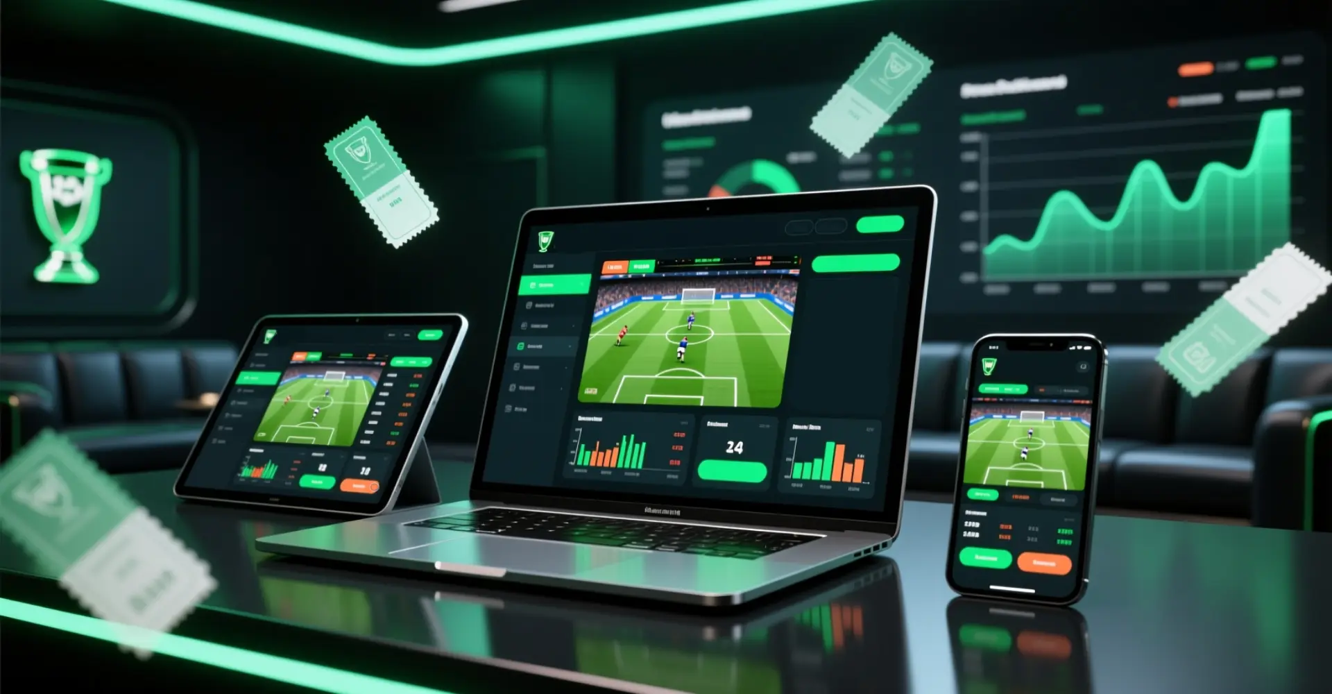 Interface de paris sportifs sur multiple appareils montrant des matchs de coupe en direct