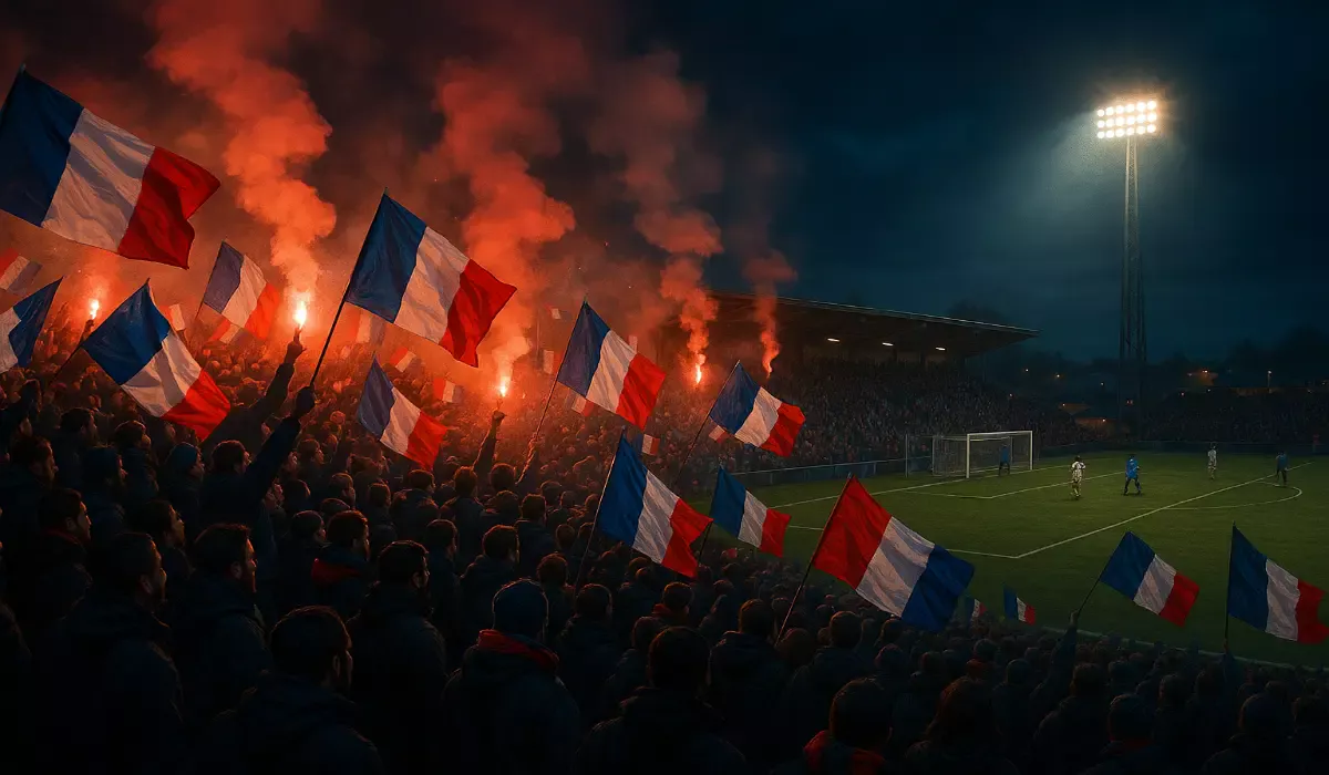 Ambiance électrique dans un stade amateur lors d'un match de Coupe de France
