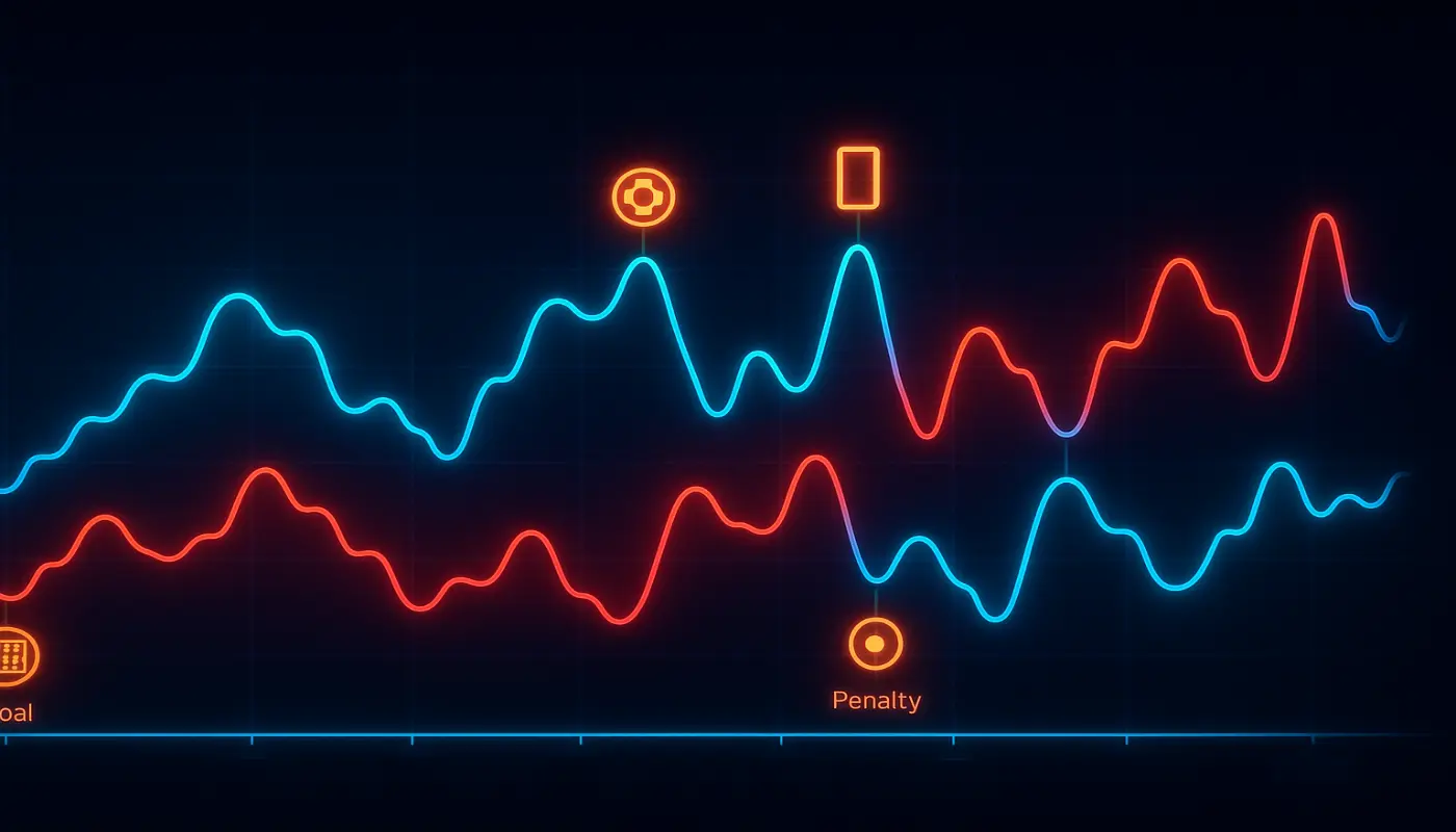 Graphique d'analyse du momentum montrant les changements de dynamique pendant un match de coupe