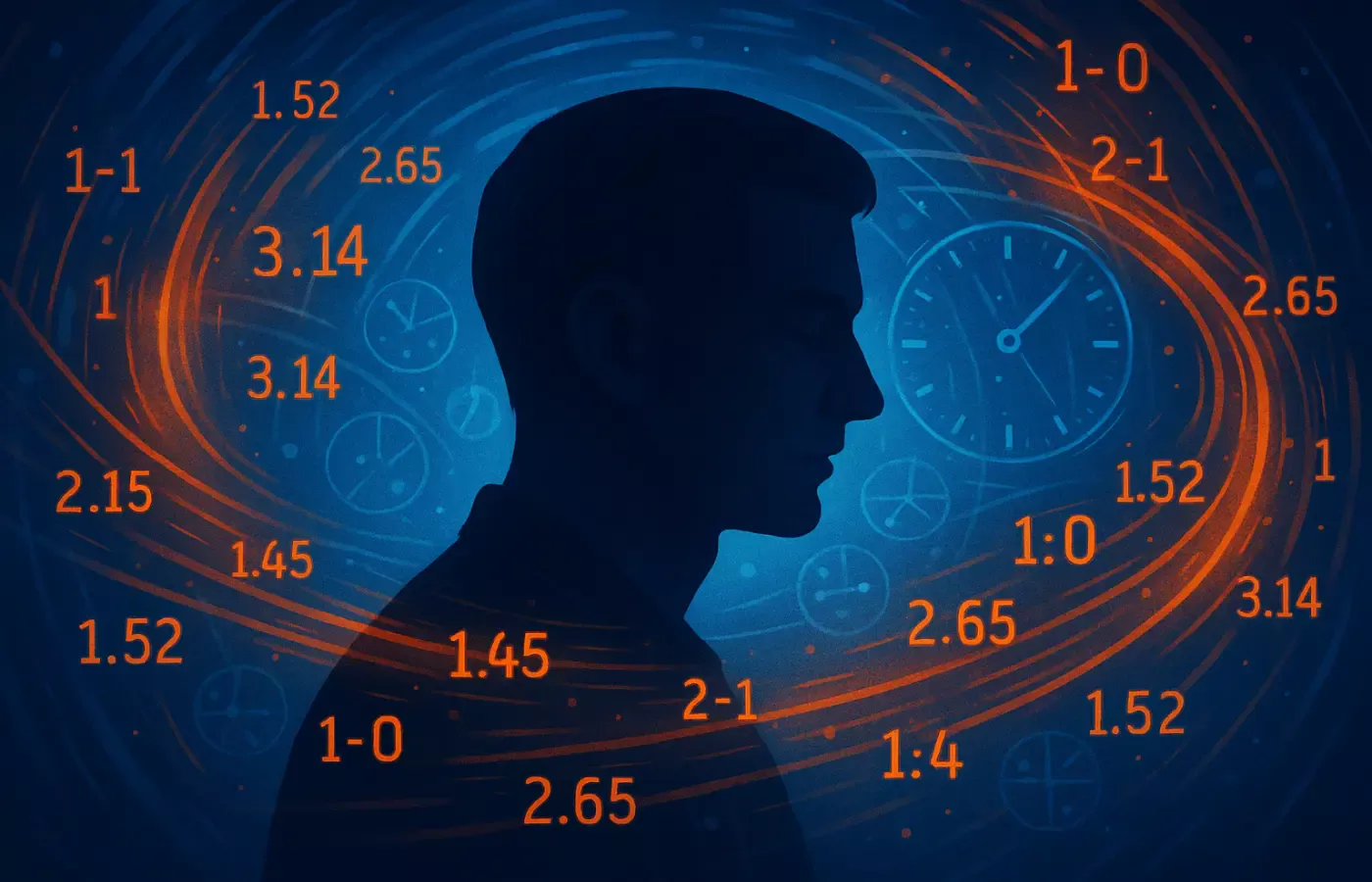 Visualisation abstraite de la discipline mentale dans le pari en direct avec flux de données et silhouette concentrée